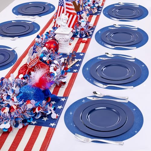 50 PCS Navy Blue Round Paper Placemats 13 Inch Round Glitter Disposable Place Mat Outdoor Tablemats for Wedding Birthday Graduation Christmas Outdoor Party Decor - Image 5