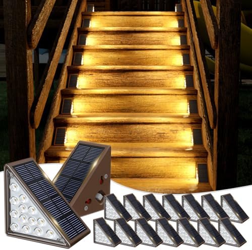 JOFIOS Solar Step Lights for Outside,16pack Solar Stair Lights Outdoor Waterproof IP67,Outdoor Deck Step Lights,Solar Outdoor Lights for Staircase,Patio,Front Step(Warm Brown)… by JOFIOS