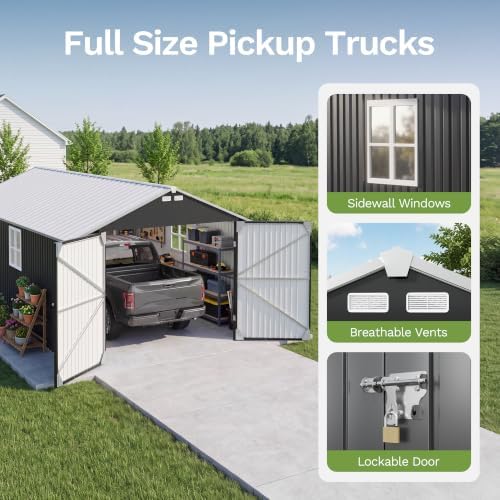 Patiowell 12x20 FT Outdoor Storage Shed, Large Metal Garden Shed, Black - Image 5