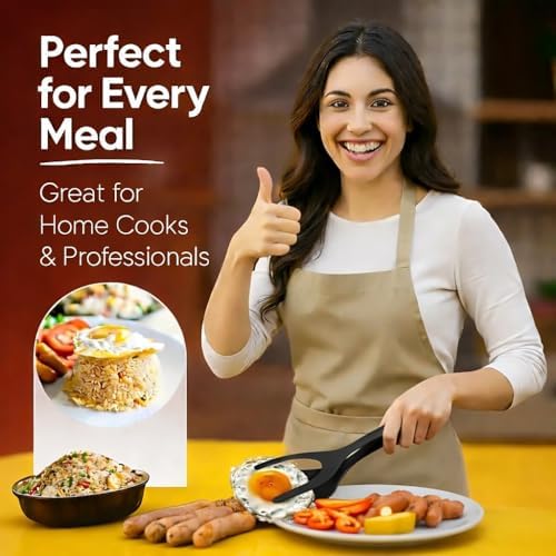 Egg Flipper Spatula Tongs (Set of 2) – Non-Stick 2-in-1 Grip & Flip Kitchen Tongs for Pancakes, Fish, Eggs, and More – Heat Resistant Cooking Tool (Black) - Image 3