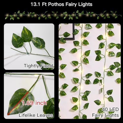 suddus 13.1FT 40LED Pothos Vine with Lights Battery Operated Copper Wire - Image 6