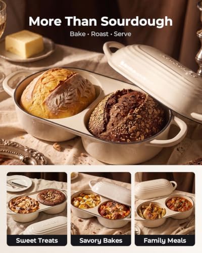 Mini Double Dutch Oven for Sourdough, Enameled Cast Iron Bread Pan, White - Image 5