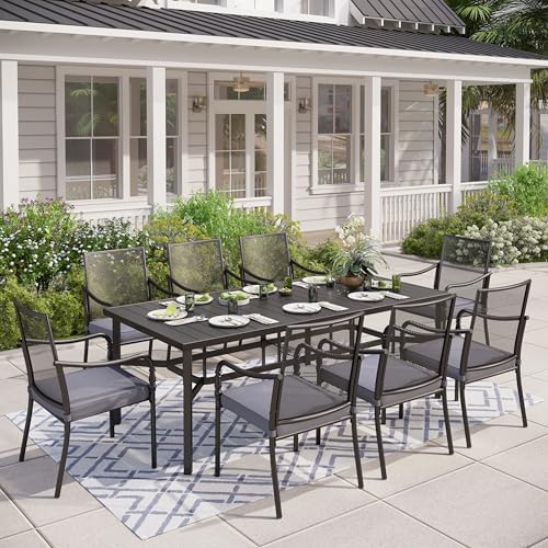 MIXPATIO 9pc Patio Dining Set, 83" Rectangle Metal Table, 8 Chairs, Black by MIXPATIO