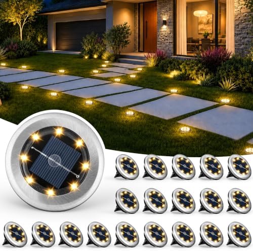 SOLPEX 20 Pack Small Solar Ground Lights, Pathway Lights Warm White by Solpex