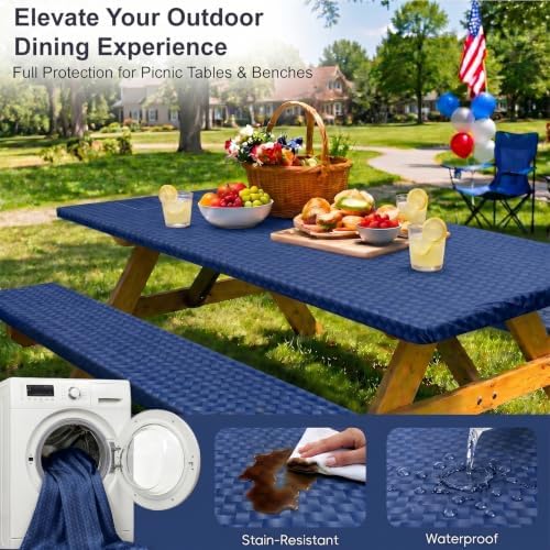 Picnic Table Cover with Bench Covers Camping Tablecloth Set with Pocket - Image 5