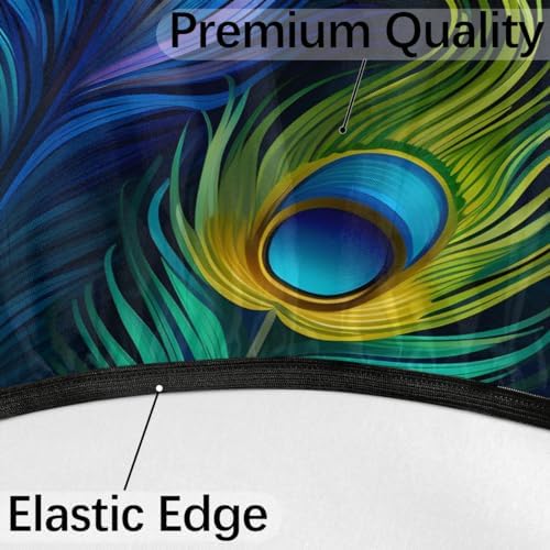 Fitted Round Tablecloth with Umbrella Hole and Zipper Peacock Outdoor Elastic Table Cloth 45"-56" Oil-Proof Waterproof Peacock Feather Patio Table Cover for Picnic Party - Image 4