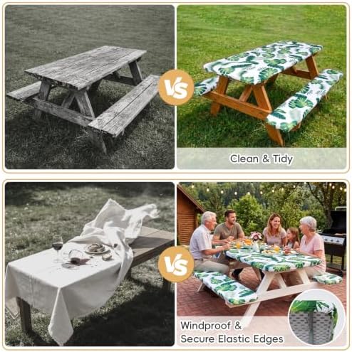 SquarePie 6FT Picnic Table Cover with Bench Covers, 3 Pack, Palm Leaf - Image 5