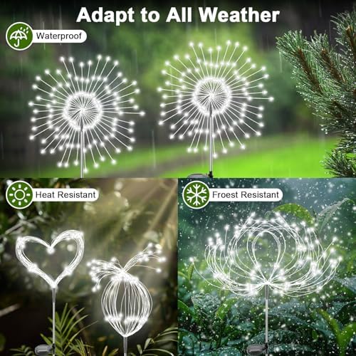 Solar Garden Lights Outdoor, 4 Pack 120 LED Twinkling Firework Lights Decorative with 2 Modes, Outdoor Waterproof Solar Starburst Light for Outside Yard Pathway Garden Decor, White - Image 3