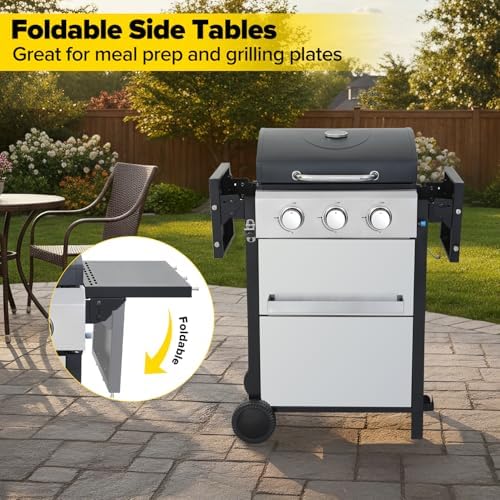 3 Burner Propane Gas Grill, 30,000 BTU Stainless Steel Outdoor BBQ Grill with 322 Sq. In. Cooking Area & 2 Foldable Side Shelves, Patio Cookout Essentials for Backyard - Image 4