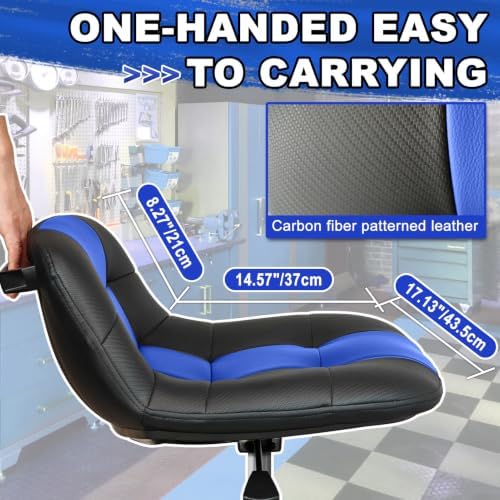 Rolling Stool with Wheels, Adjustable Height Pneumatic Garage Work Mechanic Stool Seat with Backrest, 400 LBS Capacity 360° Swivel Mechanic Crepper Chair with Tool Tray Storage, Blue - Image 4