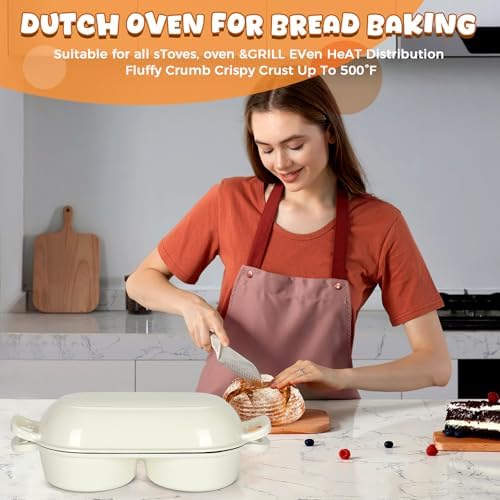 Double Dutch Oven for Sourdough Bread Baking, 2.6QT (White) - Image 4