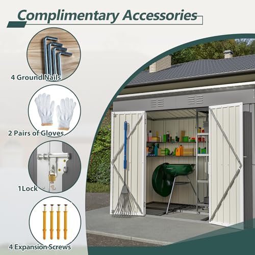 Thanaddo 4'x8' Metal Shed Outdoor Storage Shed,Metal Steel Utility Tool Shed Storage House with Double Lockable Doors and Air Vent for Backyard Garden Patio Lawn Gray - Image 4