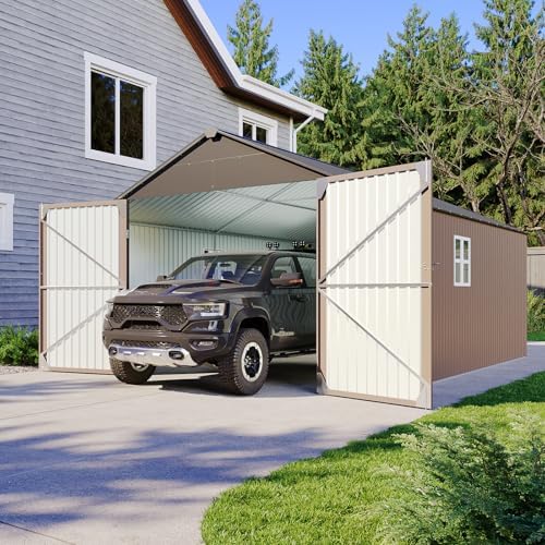 Aoxun 12'x20' Carport Shed Outdoor Metal Storage Sheds, Brown by Aoxun