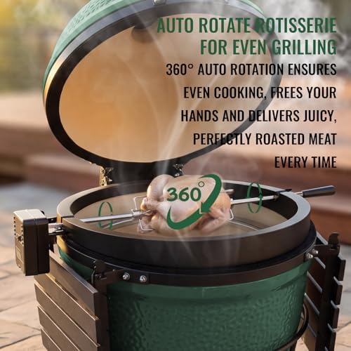 Rotisserie Accessory Attachment for Large Big Green Egg & Kamado Joe 18-inch Classic Joe, Complete Grill Accessory with 120V Motor, Stainless Steel Rotisserie Rod & Forks, Heavy Duty Iron Frame - Image 5