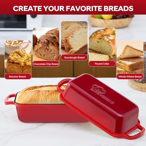 Cast Iron Loaf Pan with Lid 10x5 Inch Enameled Bread Loaf Pan for Sourdough, 2 Piece Set, Red - Image 5