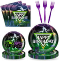 96Pcs Monster Truck Happy Birthday Green Purple Party Plates Supplies - Party Tableware Decorations Disposable Paper Plates Napkins Forks for Birthday Baby Shower, Serves 24 by G1ngtar
