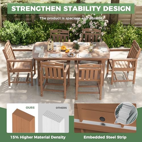 HDPE Outdoor Patio Dining Table with 2" Umbrella Hole, Teak - Image 5