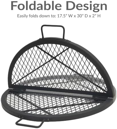 Sunnydaze Round Folding Camping Grill Grate - Portable Foldable Campfire Cooking Grate for Fire Pit - Heavy-Duty Black Steel with Handles for Outdoor Backyard BBQ - 30" Diameter - Image 7