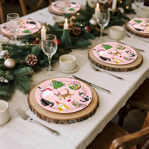 WRAPAHOLIC 25Pcs Christmas Paper Plates - 9 Inch Kitten Tree Disposable Plates Decorative Dinner Plates for Christmas Party Tableware Supplies Table Decor - Image 7