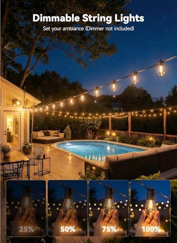 Minetom 164FT Outdoor String LED Patio Lights Waterproof,Shatterproof S14 Vintage Edison Bulbs,Commercial Grade Outside Hanging Lights Waterproof for Porch Deck Garden Backyard Balcony Cafe Bistro - Image 2