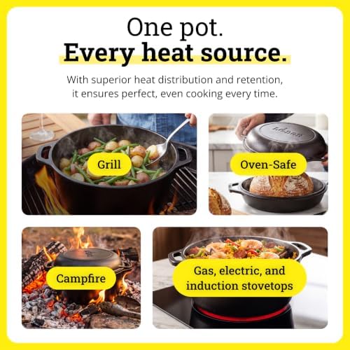 Lodge Cast Iron Double Dutch Oven, 2-in-1 Pot and Skillet Combo, 5 Quart - Image 5