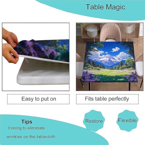 Tablecloth Elastic Fitted, Mountain Majesty Pattern Printed on Fade Resistant Square Fitted Table Cover Elastic Tablecloth, Perfect for Breakfasts Tea Gatherings, Fit for 42" x 42" Square Tables - Image 3