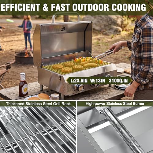 Bestfire 3-Burner Tabletop Gas Grill, 30,000 BTU Portable Propane Grill, Heavy-Duty Thickened Stainless Steel Grates & Knobs, Compact & Detachable Legs for Camping, RV&BBQ - Image 6