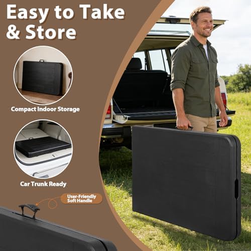 SUPER DEAL 8FT Folding Picnic Table for Indoor Outdoor, Portable Fold-in-Half Plastic Dining Camping Party Table with Carrying Handle, Black - Image 5