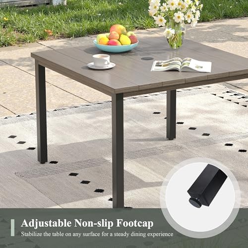 Outdoor Dining Table with Adjustable Umbrella Hole, 40.2" All-Weather Square Patio Dining Table for 4, Metal Patio Table for Garden Lawn Porch Deck Yard, Grey - Image 6