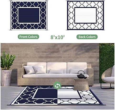 GENIMO Outdoor Rug, Waterproof Plastic Rugs for Patio, 8'x10' Blue White - Image 4