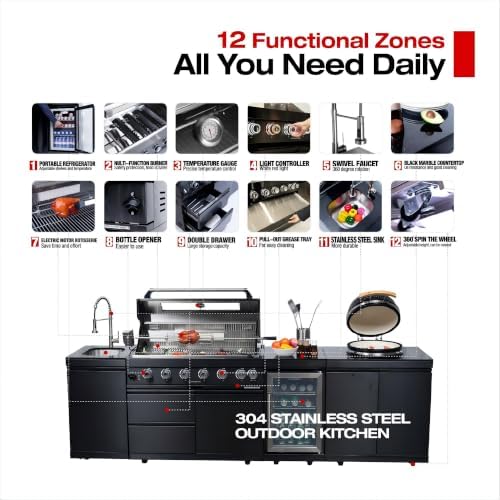 115'' LPG Outdoor Kitchen Island with Grill, 85000 BTU, 6-Burner, Black - Image 7