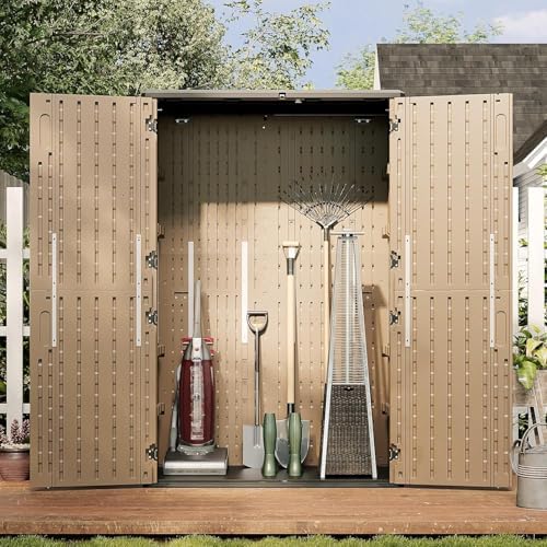 Aoxun Outdoor Storage Shed, 64 Cu.Ft Vertical Storage Sheds, Brown - Image 6