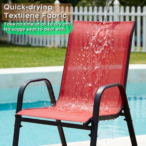 Outdoor Dining Set for 6, Metal Table and Stackable Chairs - Image 5