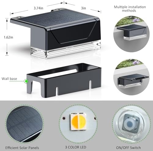 Solar Fence Lights Outdoor，3000/4000/6000K 3 Mode Fence Light Solar Powered - Image 2