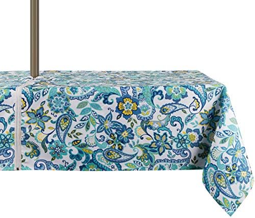 EHouseHome Outdoor Indoor 60x84 inch Rectangle Tablecloth with Umbrella Hole and Zipper, Waterproof Zippered Patio Table Cloths, Spring/Summer Table Covers for Backyard Circular Table/BBQs/Picnic by EHouseHome