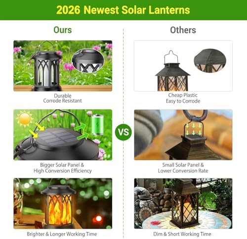 KOOPER 4 Pack Solar Lantern Outdoor Lights, Upgraded Flickering Flame Solar Lanterns Lights Outdoor Waterproof, Hanging Lantern Decorative, Solar Powered Lanterns for Yard Patio Path Tree Garden Decor - Image 6