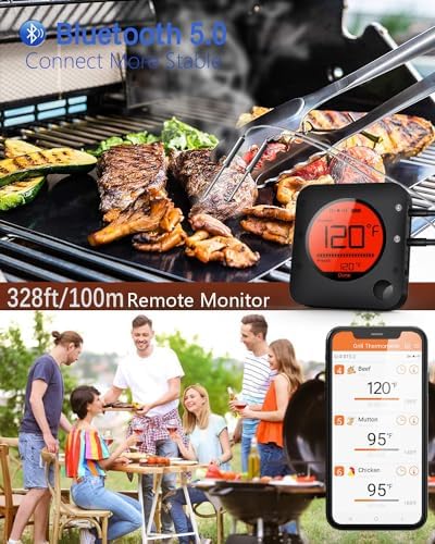 BFOUR Bluetooth Meat Thermometer Wireless Meat Thermometer, Wireless Digital Grill Thermometer with 6 Temperature Probes, Large LCD Display, Bluetooth Thermometer for Grill, Smoker, Oven and BBQ - Image 2