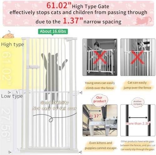 Lumizone Extra Tall Cat Gate 61.02" High 26.18"-29.91" Wide Pet Gate White - Image 4