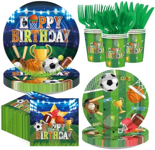 250Pcs Sports Birthday Plates for Boys Birthday Party Supplies Serves 50 by Greencian