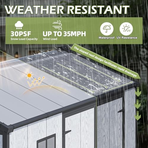 6 x 8 FT Plastic Outdoor Storage Shed with Floor, Resin Garden Shed - Image 5