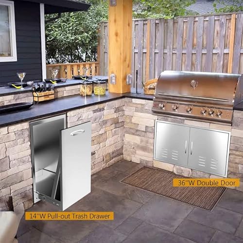 Outdoor Kitchen Drawers, Triple BBQ Drawers Stainless Steel Built-in Drawer For Outdoor Kitchen Island, Patio Grill Station,Trash Drawer - Image 5