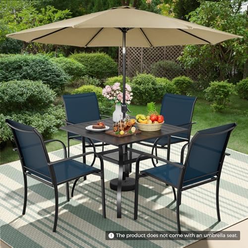 Incbruce 6 Pieces Patio Dining Set with Brown Umbrella, Outdoor Dining Set of 4 Textilene Chairs and Square Table with Umbrella Hole for Backyard, Garden, and Poolside (Blue) - Image 3
