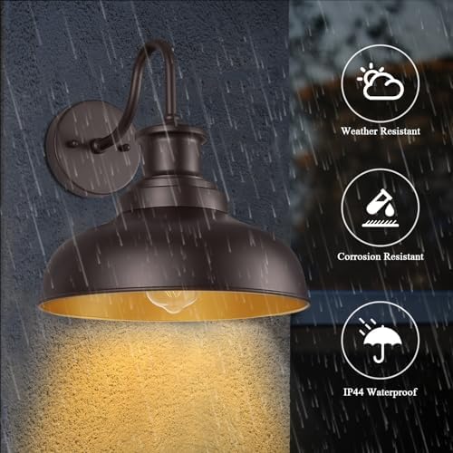 Outdoor Barn Light Outdoor Wall Sconce Farmhouse Exterior Wall Mount Light Vintage Wall Lighting Fixture Industrial Bronze Lantern for Porch, Entryway, Garage, 1 Pack, RZ007 ORB - Image 2