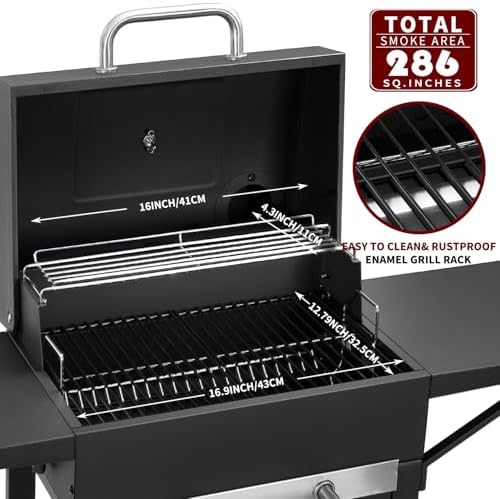 Charcoal Grill with 2 Side Tables 343 Sq.In.for BBQ Outdoor Cooking - Image 4
