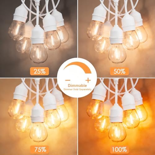 SUNTHIN 50FT White Outdoor String Lights with 16 1W LED Bulbs - Image 6