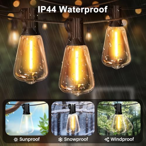 LAMPHOME 51FT Outdoor String Lights Waterproof, 2700K Bright LED Patio Lights with 25+2Spare ST38 Shatterproof Vintage Bulbs, Retro Connectable Edison for Outside, Garden, Balcony, Porch - Image 5