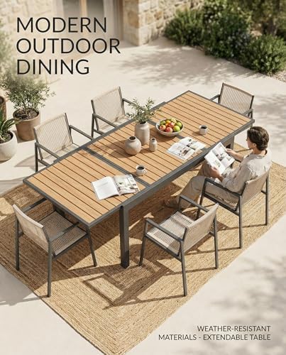 ZANDOR Expandable Patio Dining Table for 4-8 People, Aluminum Outdoor Square Table(55"-82.7") with Safety Lock,Adjustable Height-Wood Grain for Backyard,Garden,Porch, Yard,Poolside,Grey - Image 3