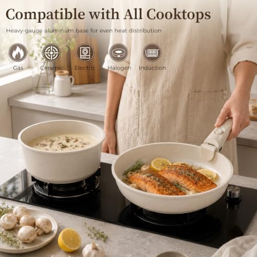 YASHE 9Pcs Granite Nonstick Pots and Pans Set, Oven Safe, Stackable - Image 4