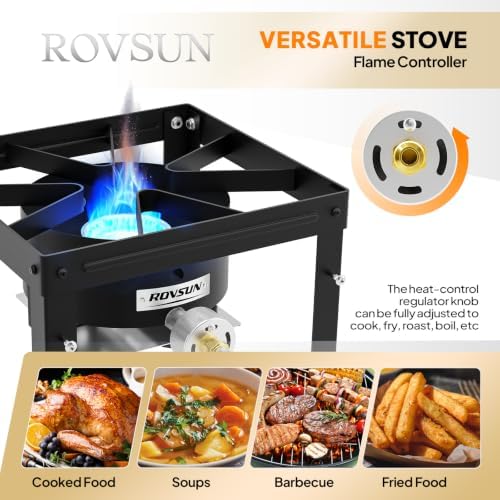 ROVSUN Portable Propane Gas Stove with 2 Foldable Side Racks, Single Burner Camp Stove Cooker for Outdoor Backyard Cooking, Camping, Tailgating, Canning, Turkey Frying & Seafood Boiling - Image 2