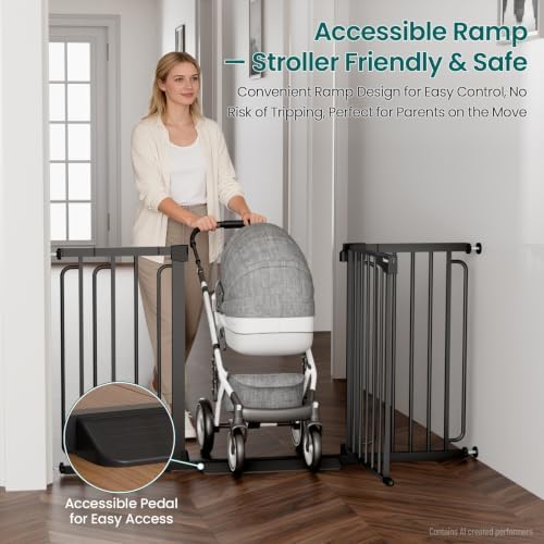 Cumbor 30.4-56.8" Extra Wide Baby Gate, Auto Close Dual Lock Dog Gate Black - Image 5